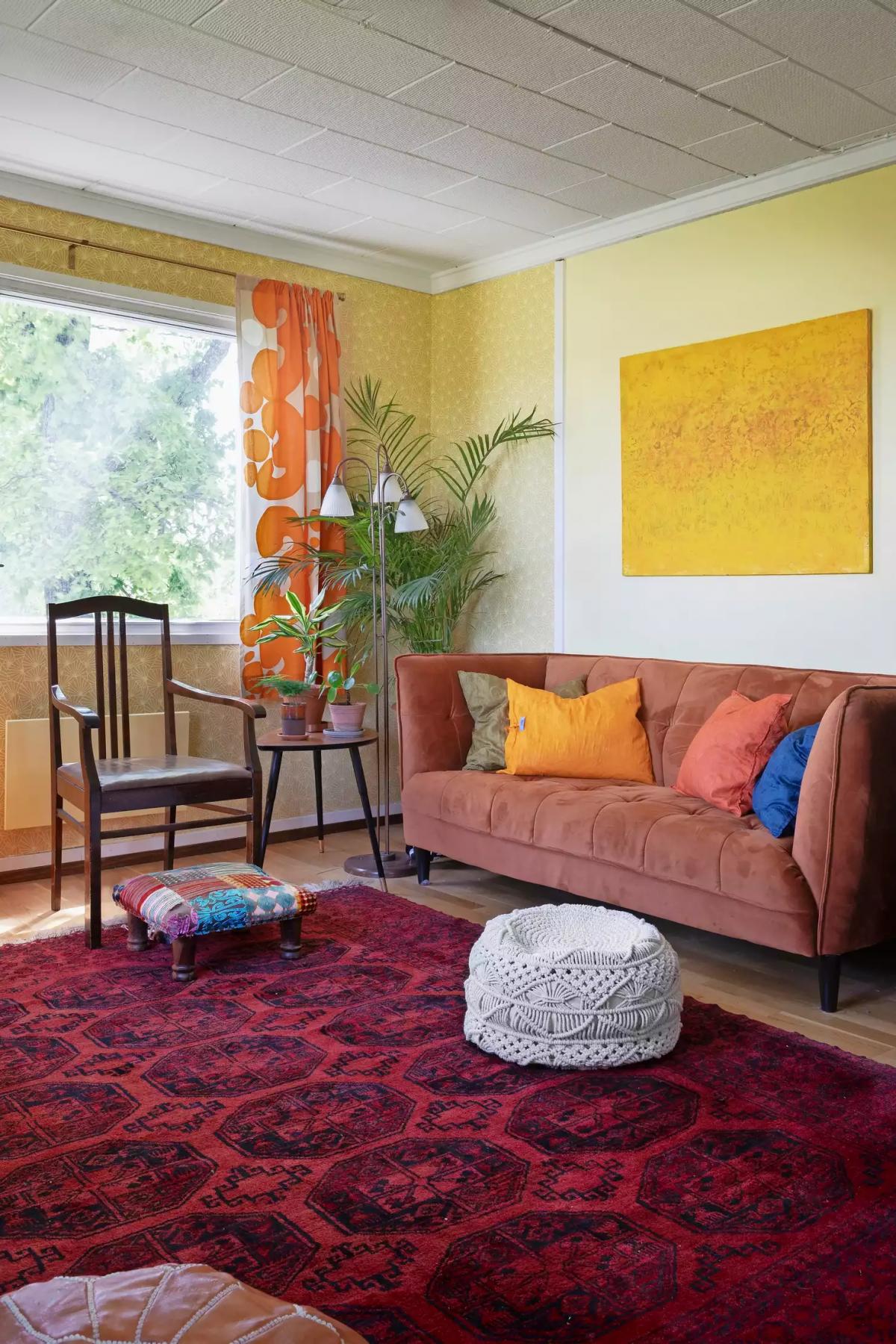 A handmade Pakistani rug in the living room