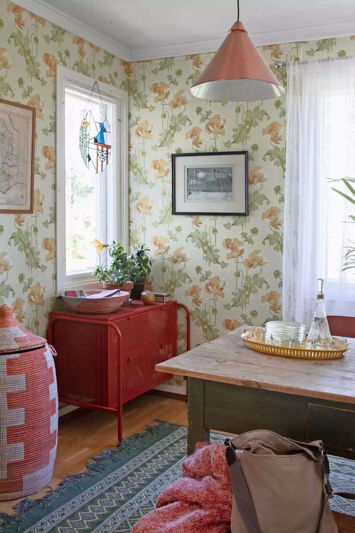 A red metal chest of drawers