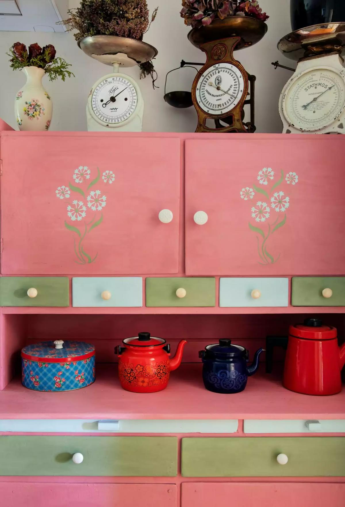 Pink cupboard in a Finnish house