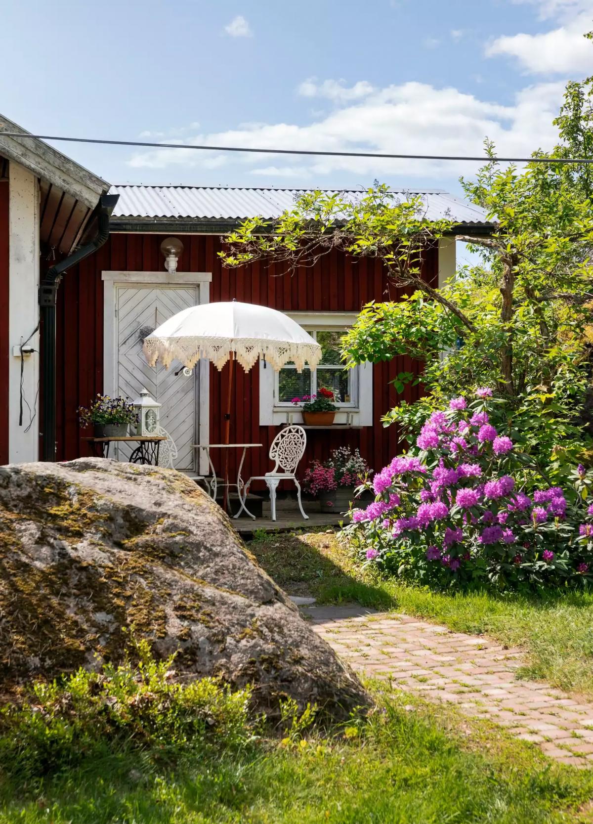 Terrace of the red house in Finland