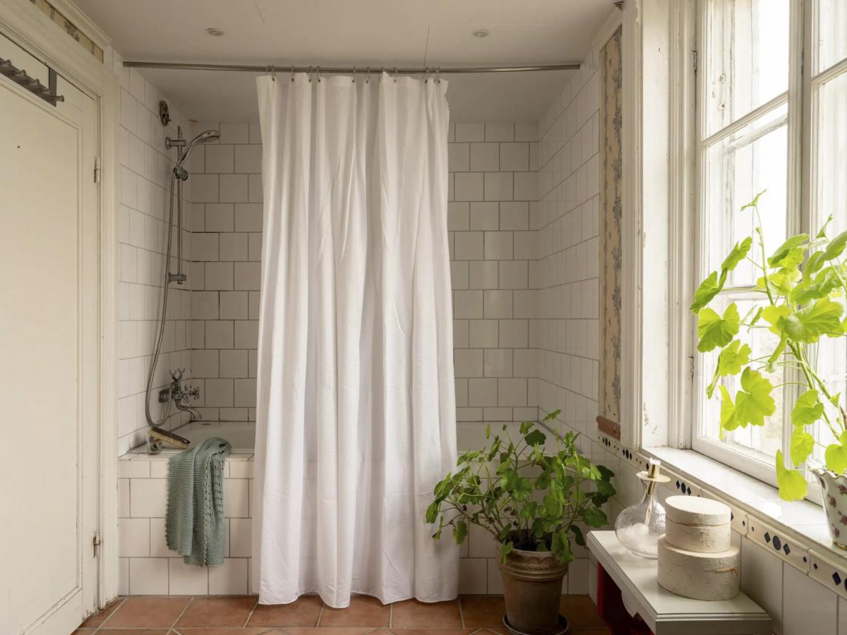 Swedish bathroom with a window and plants