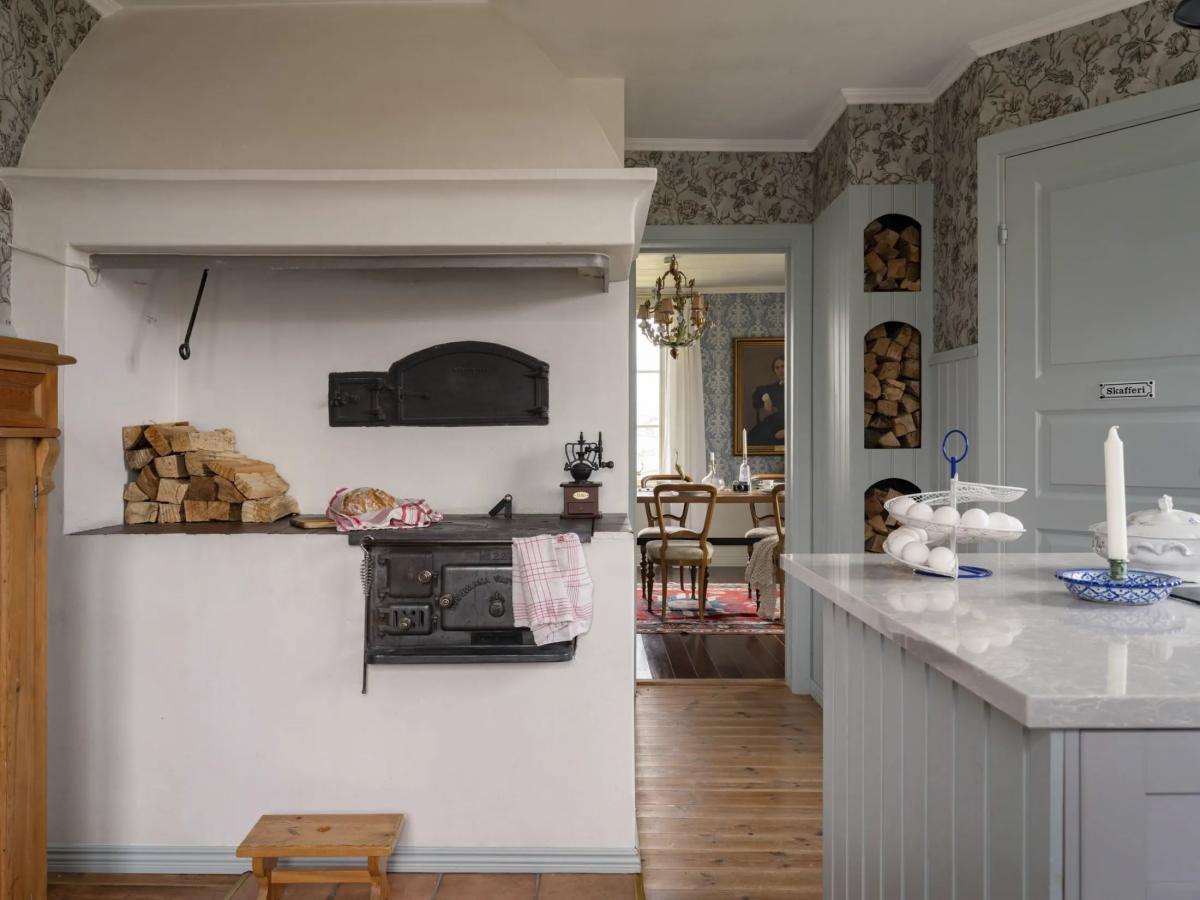 Wood-burning stove in the kitchen