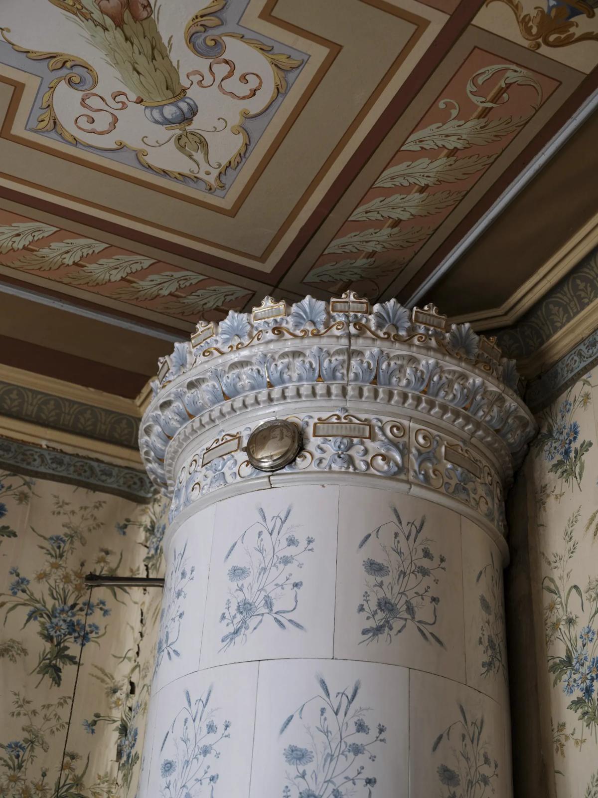 Close-up of a tiled stove