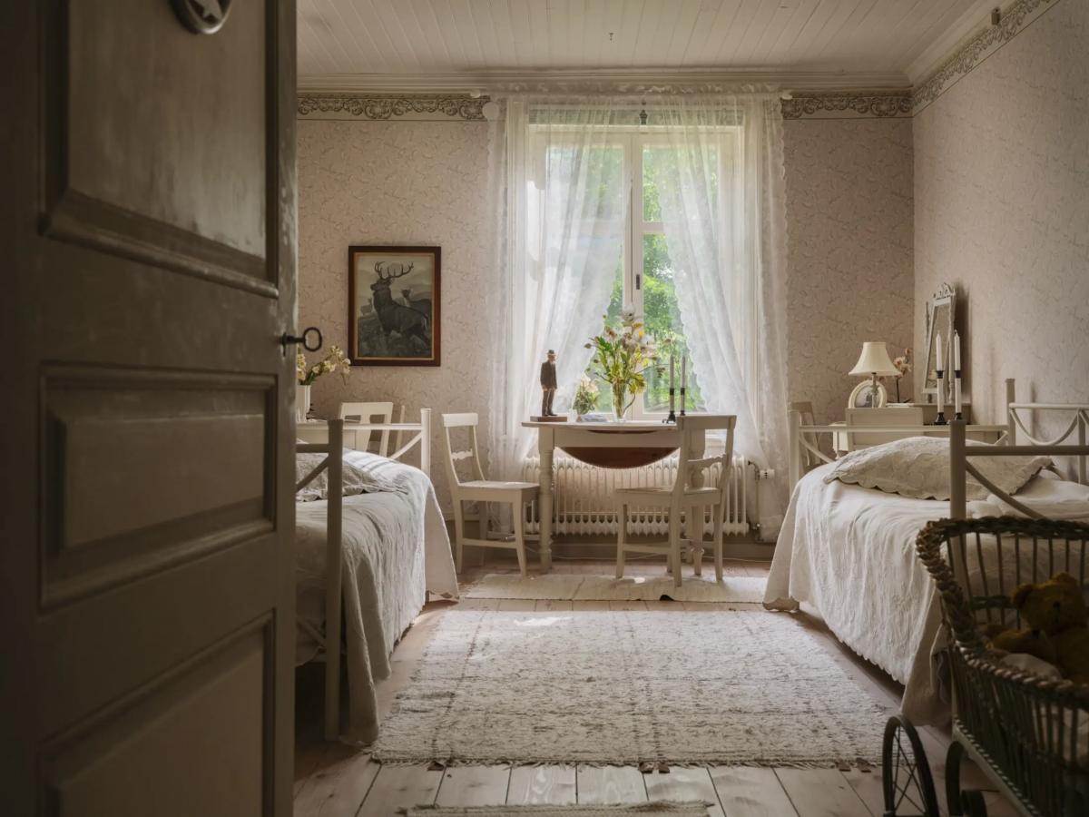 Bedroom in soft tones in Sweden