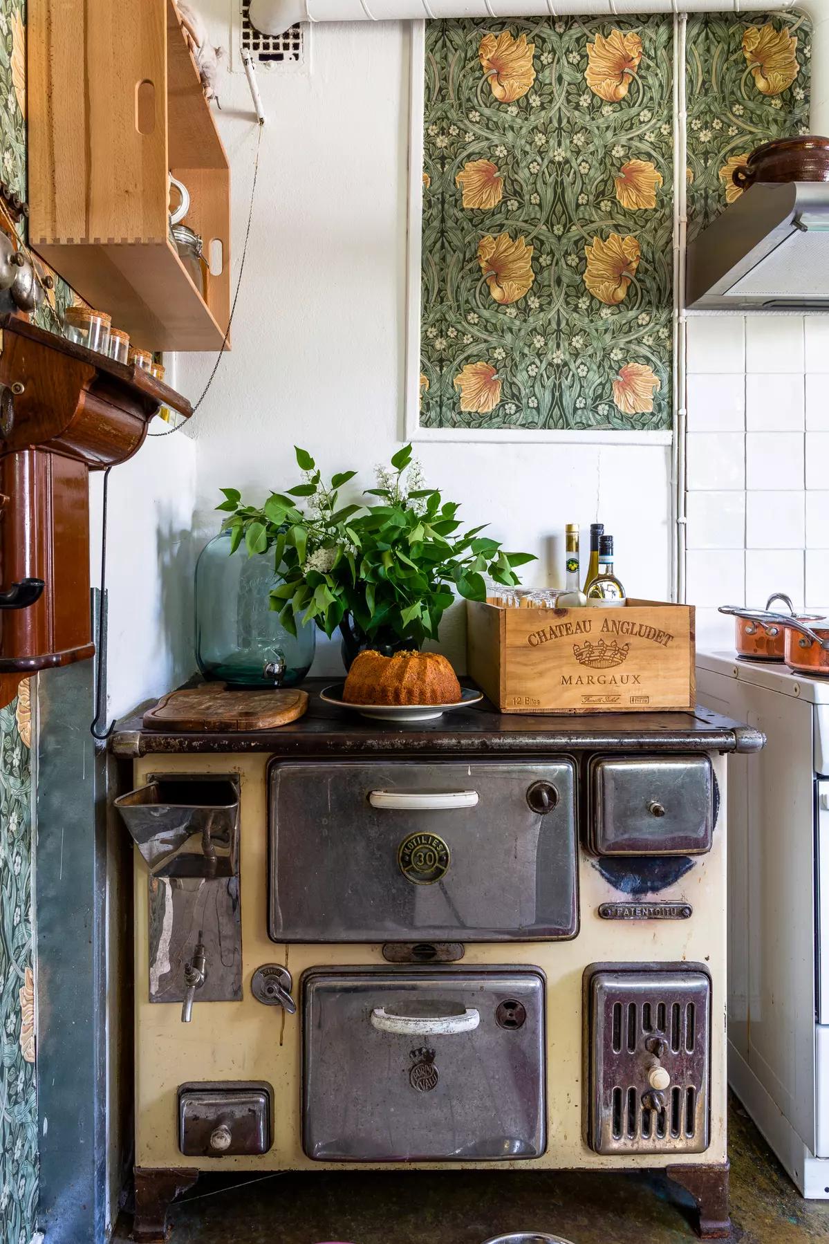 Vintage wood-burning stove in a Finnish home