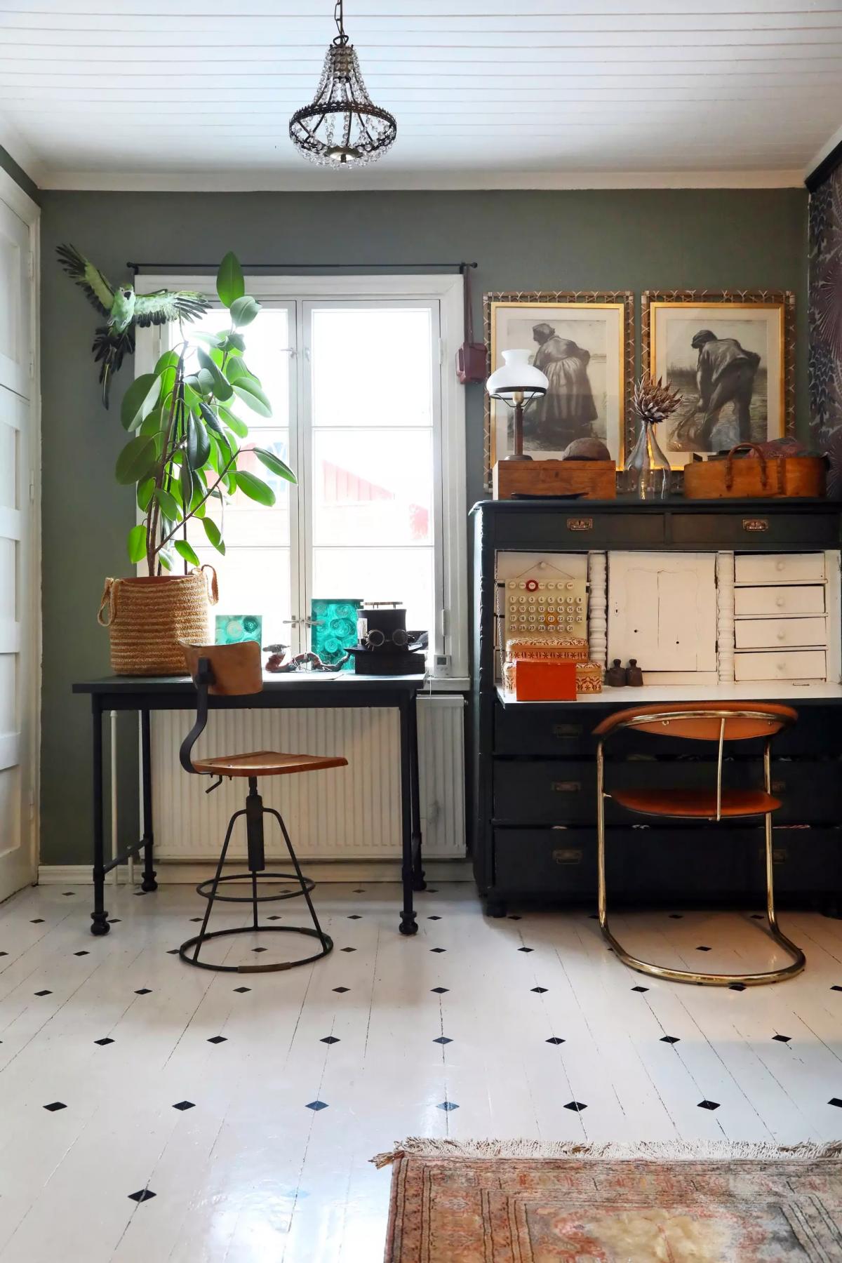 Home office with vintage furniture