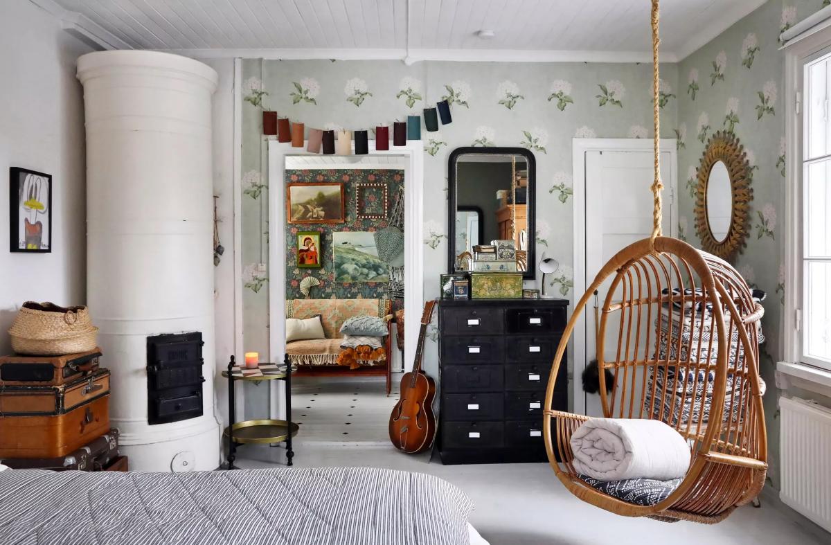 Bedroom with a hanging chair