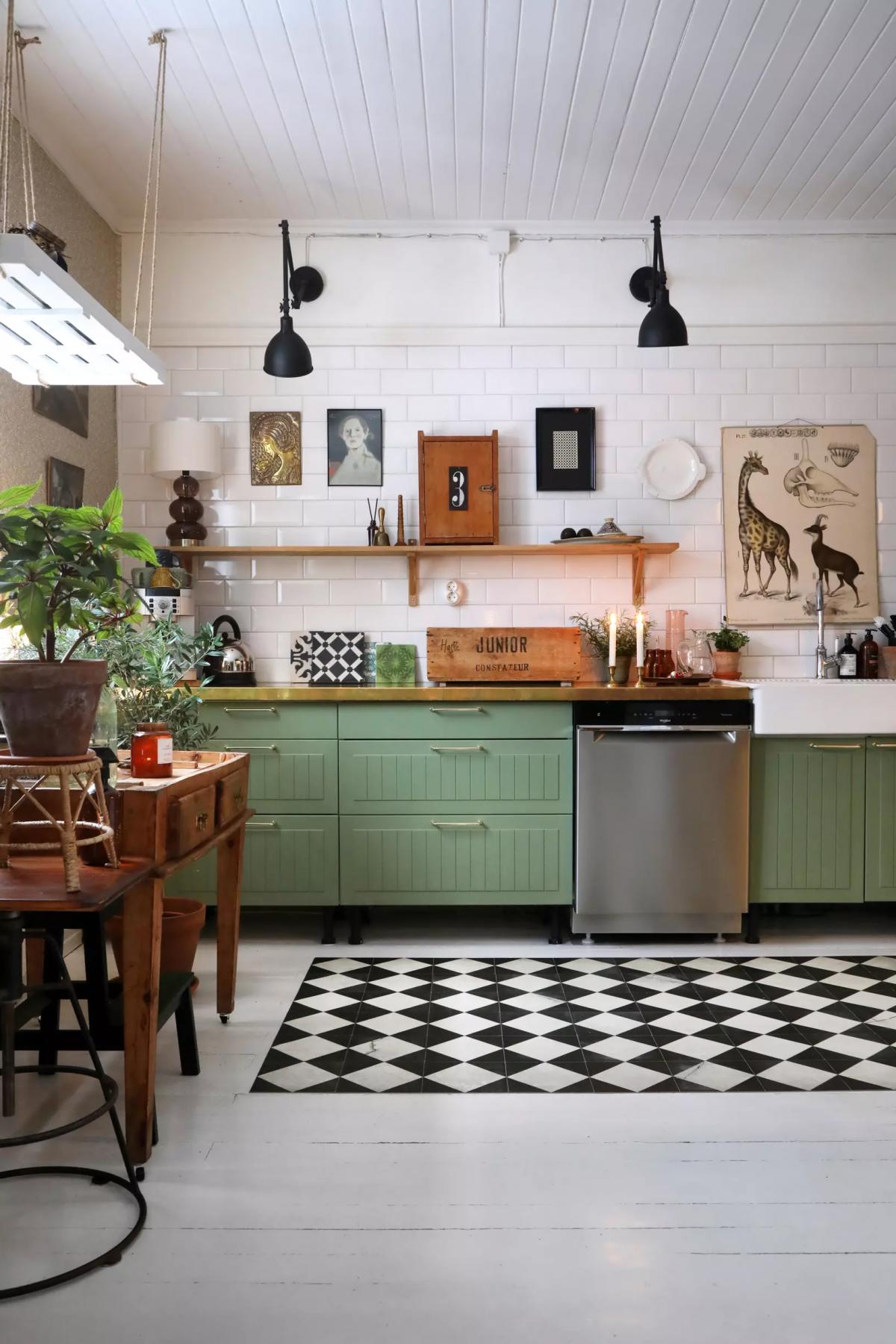 Mint-colored kitchen cabinets